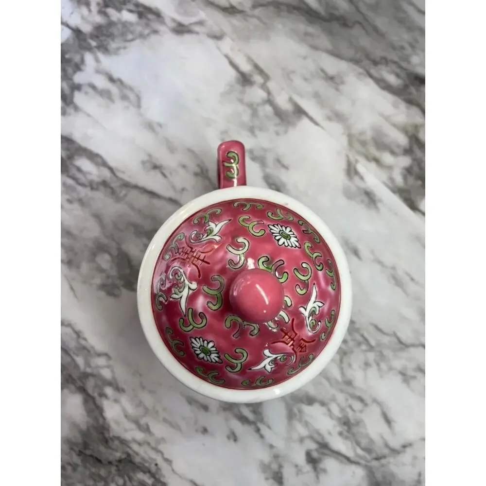 Vintage Pink Chinese Hand Painted Mug with Lid